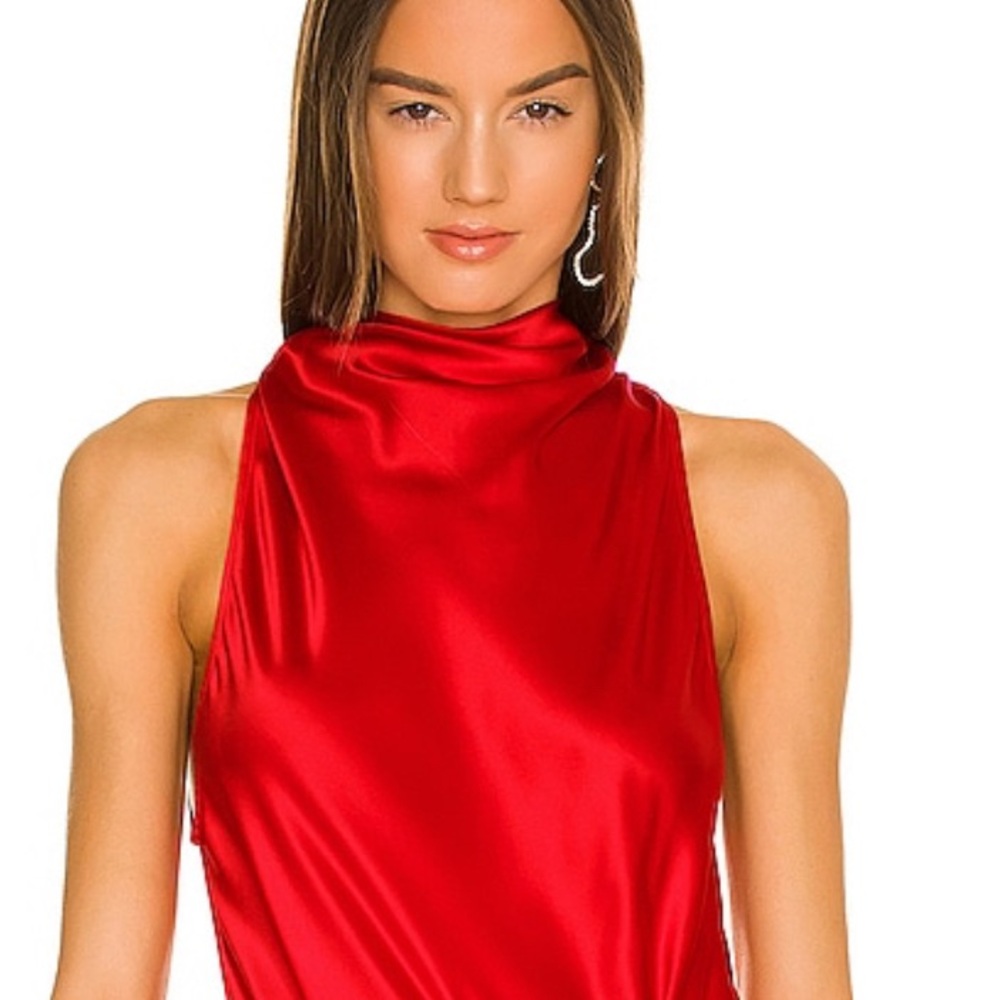 Vibrant Red Satin Top by The Sei